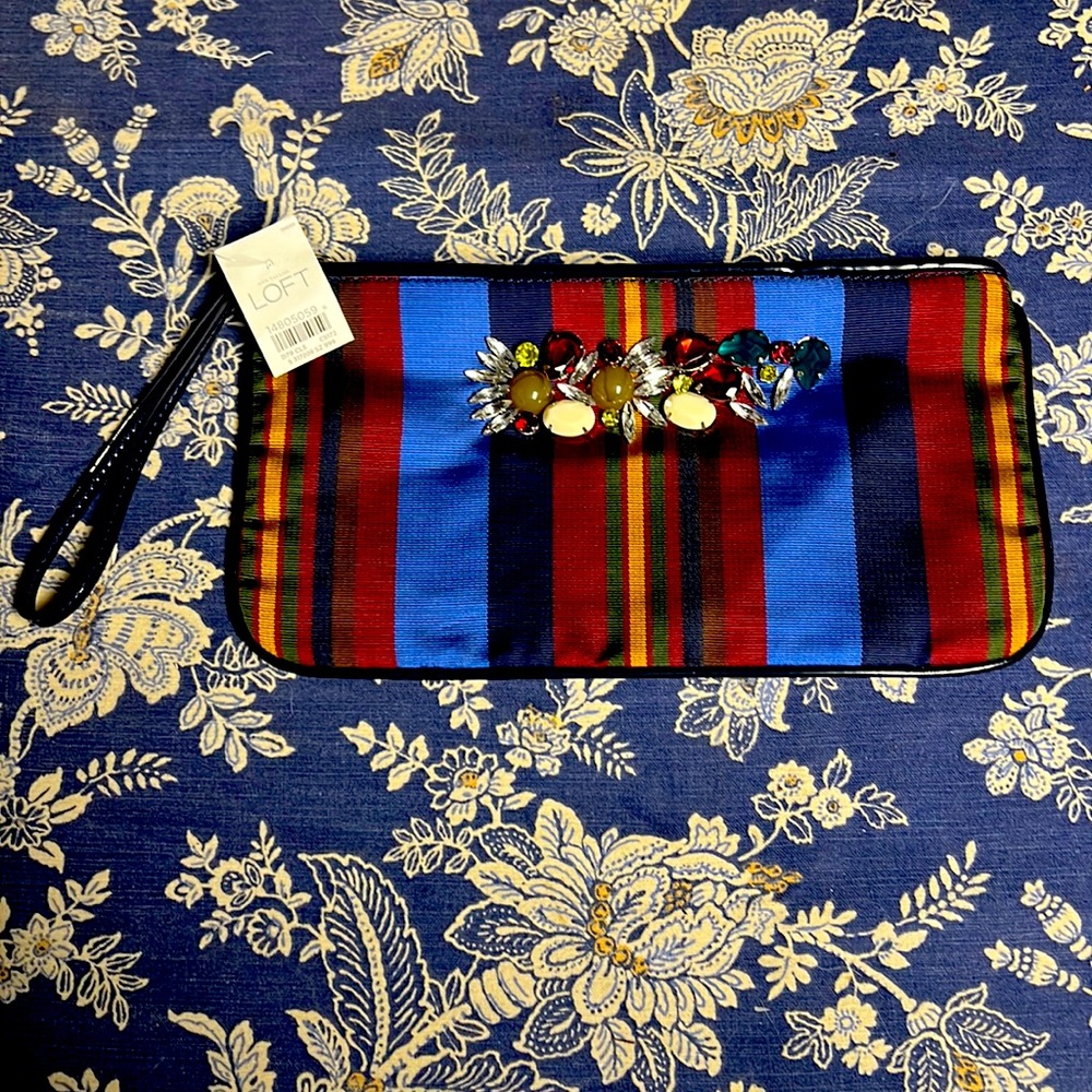 Ann Taylor LOFT large Wristlet  NewJeweled Striped